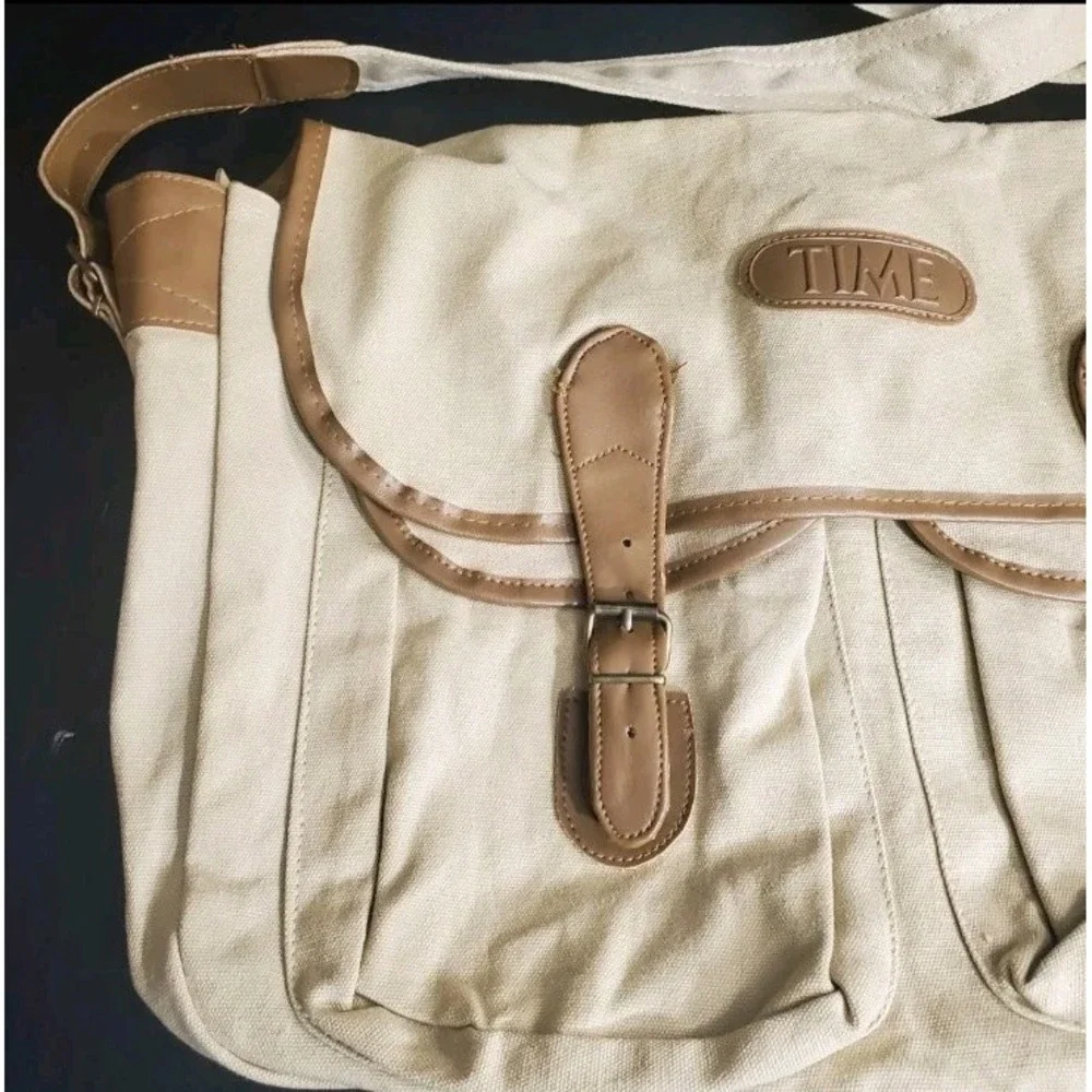 Vintage TIME‎ Magazine Promotional Messenger Bag Tan / Brown Advertising Tote